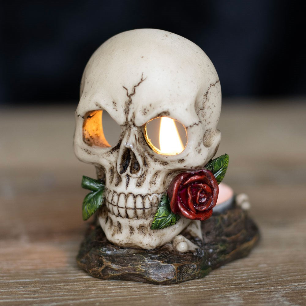 Skull & Rose Tea Light Holder