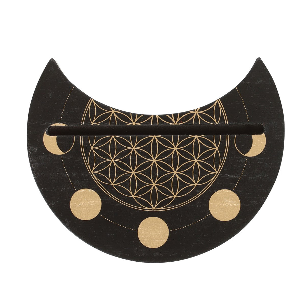 Black Flower of Life Crescent Moon Tarot Card Stand