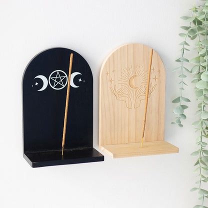 Black Triple Moon Incense Holder Shelf