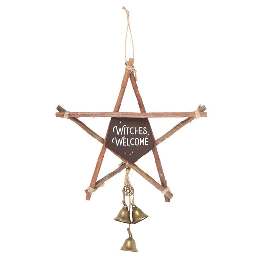 Witches Welcome Willow Pentagram Sign with Bells