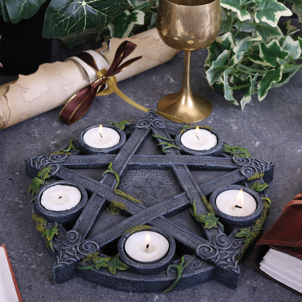 Wiccan Pentagram Tea-Light Candle Holder