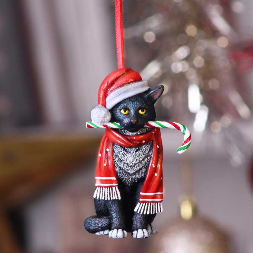 Candy Cane Cat Hanging Ornament