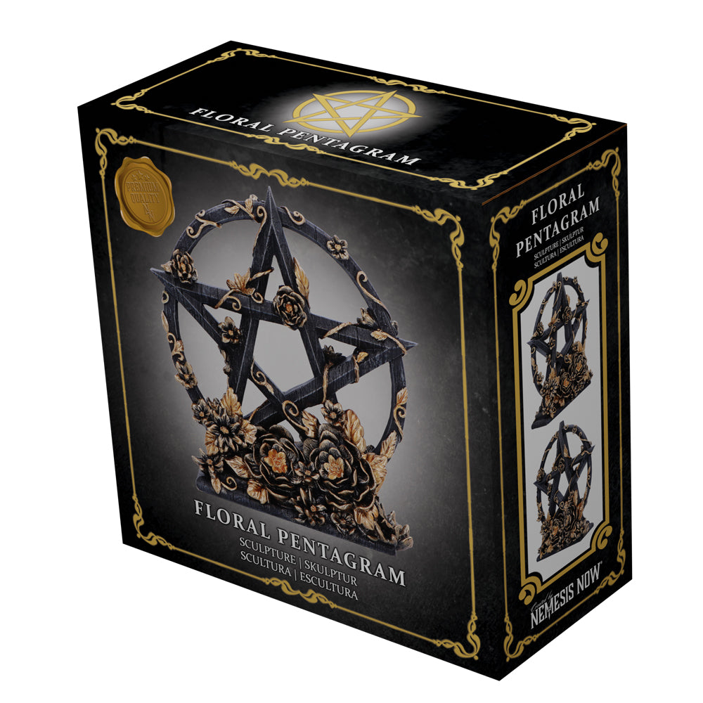 Black & Gold Floral Pentagram Figurine