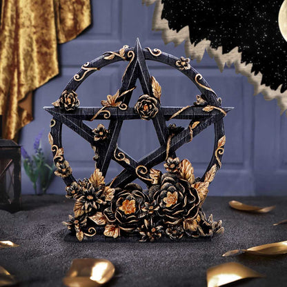 Black & Gold Floral Pentagram Figurine