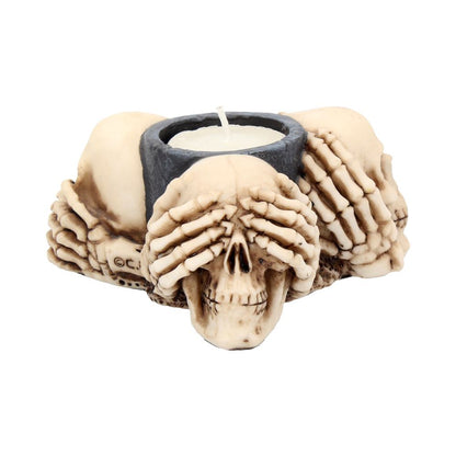 Three Wise Skulls Tealight Holder