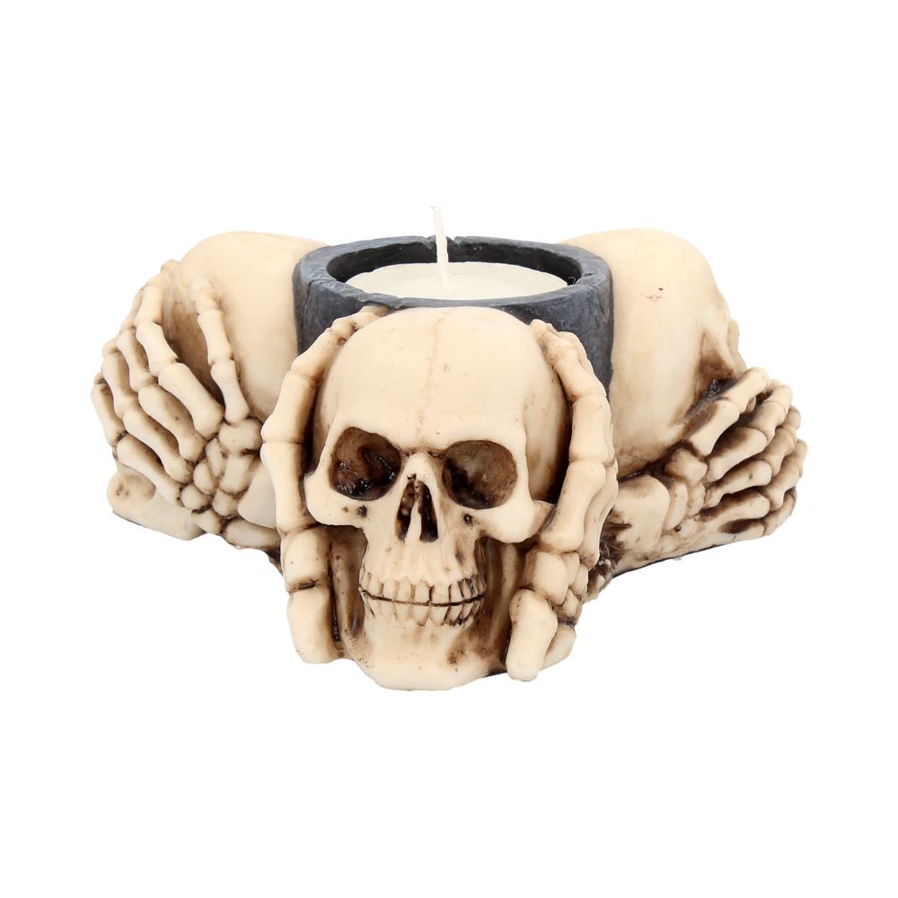 Three Wise Skulls Tealight Holder