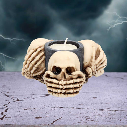 Three Wise Skulls Tealight Holder