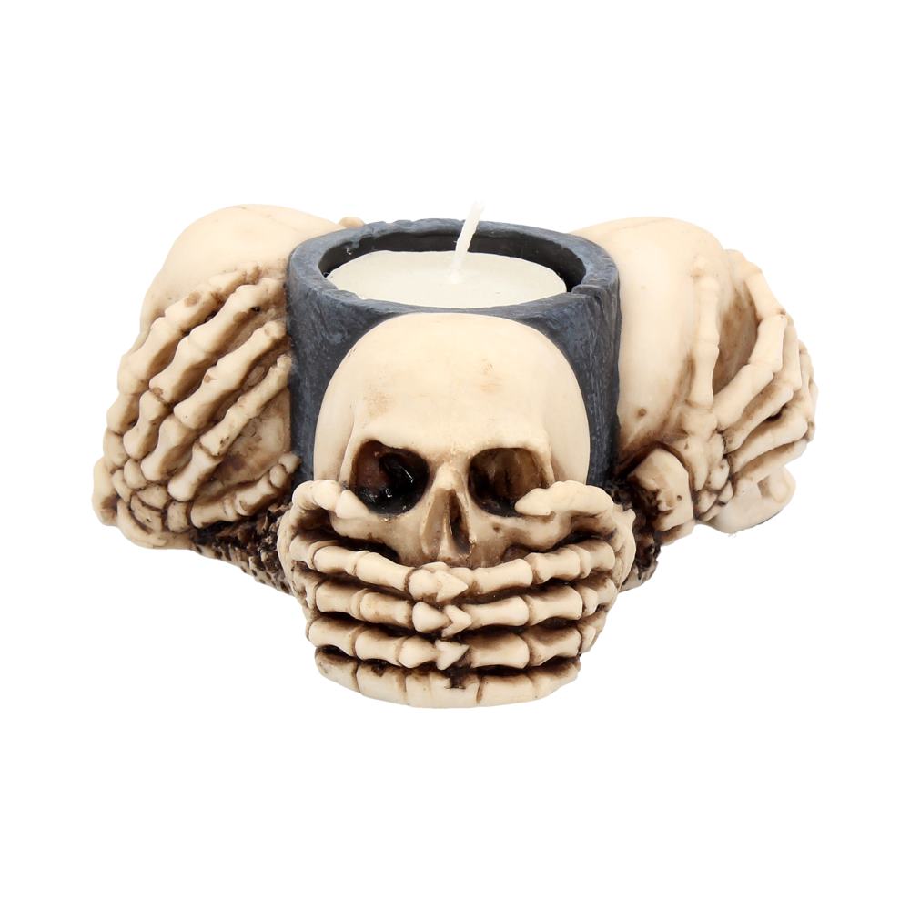 Three Wise Skulls Tealight Holder