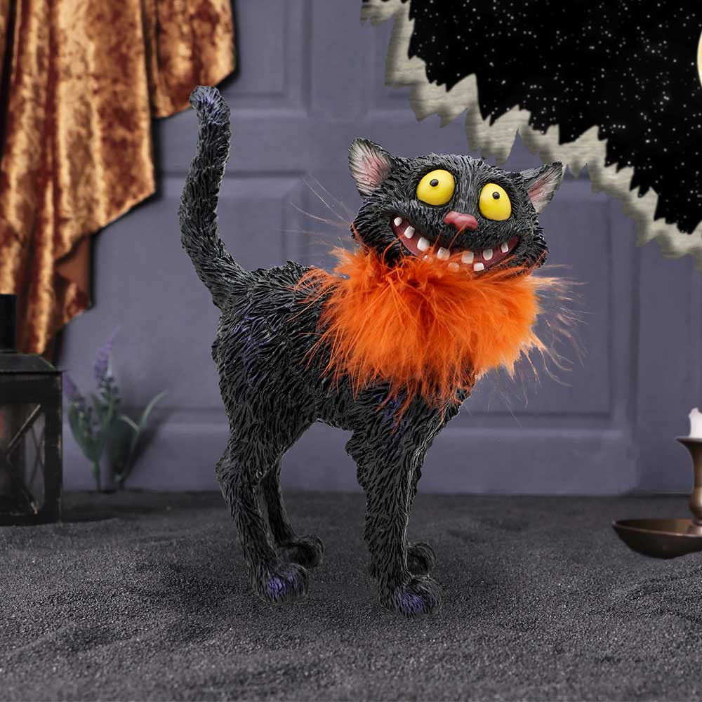 Furdinand Black Cat with Feather Boa