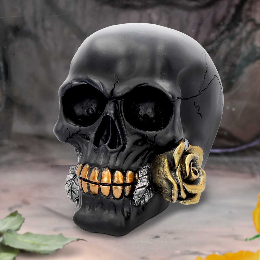 Black Rose From the Dead Skull Figurine